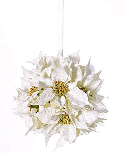 artplants.de Kunstblume Weihnachtsstern Kugel CATHLIN, weiß, Ø 25cm - Künstliche Poinsettia Blume