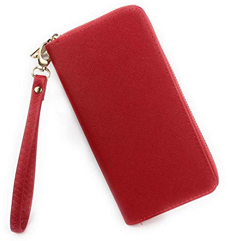 Portafoglio Donna Zip Around In Pelle Sintetica Grande Elegante Spazioso Capiente Con Portamonete Portatessere Idea Regalo - Rosso