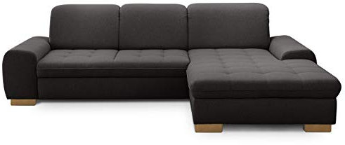 CAVADORE Sofaecke Lexi im Landhausstil / Schlafsofa in L-Form mit XXL-Longchair rechts und Federkern / Inkl. Bett, Bettkasten und Kopfteilfunktion / 275 x 82-99 x 173 / Flachgewebe: Grau