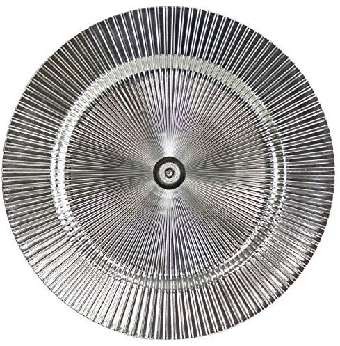 Geri Silver Rippled Charger Plates Tableware Set 4 | Hard Plastic Polypropylene Plates | Christmas Plates Dinner Set | Chip-Resistant Round Charger Plates Wedding | Occasion Plate Tableware Set