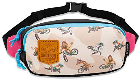 Shotgun Kids MTB Hip Pack - Childs All Weather Bike Riding Bag | Storage for Shotgun Tow Rope Bike Attachment | Fanny Pack for Snacks, Toys, Drinks | Dual Pockets and Zippers | Fits 15 to 43 Waist
