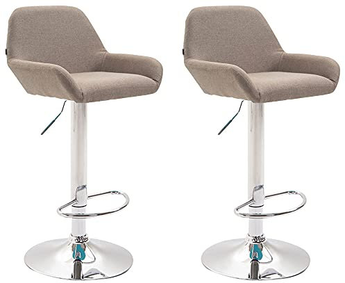 CLP 2er Set Barhocker Braga Mit Stoffbezug I 2 x Barstuhl Mit Lehne Und Fußstütze, Farbe:taupe, Gestell Farbe:chrom
