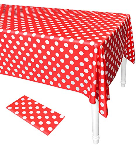 ELECLAND Red Polka Dot Tablecloth Plastic Table Cover 137cmx274cm Red Tablecloth Rectangle Table Cover Circus Tablecloth for Circus Party Decor, Wedding, Carnival Birthday Party Decorations