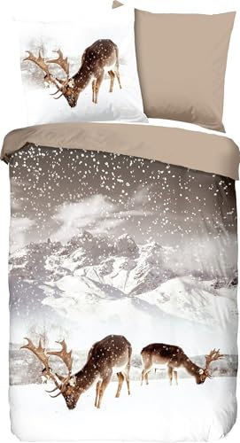 Good Morning Wendebettwäsche Winter Flanell Taupe Größe 1x 155x220 cm + 1x 80x80 cm