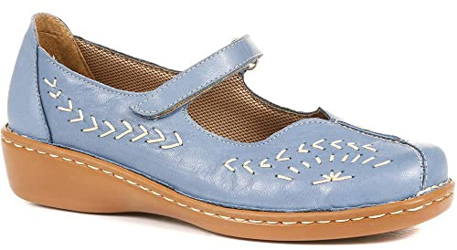 Pavers Womens Touch-Fasten Mary Janes Denim Size 8