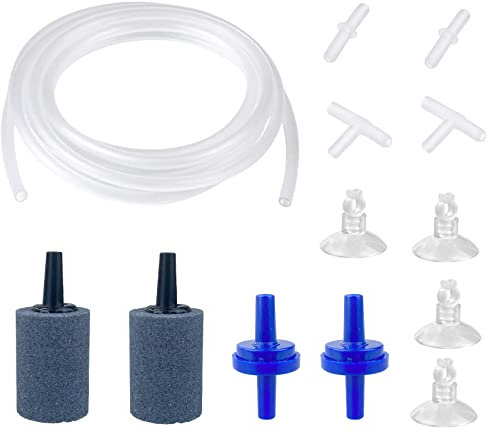 FuninCrea Accessoires pour Pompe à Air d'aquarium, Kit de Aquarium avec Tuyau d'oxygène de 13 Pieds Pierre d'air Clapet Anti-Retour Ventouse et Tuyau de Raccordement pour Pompe à Air d'aquarium