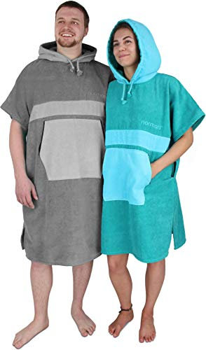 normani Unisex Badeponcho für Erwachsene | Handtuch-Poncho | Umzieh-Hilfe - Strand-Bademantel für Damen undund Herren aus 100% Baumwolle Farbe Hellgrau Größe 150-173 cm