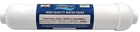 Hydro+ H11PA Inline Fridge Water Filter & Scale Inhibitor | Activated Carbon Fridge, Cooler & Tap Filter | 1/4 Push Fit Filter Cartridge | Samsung, LG, GE, Bosch, Daewoo, Neff, Siemens