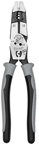 Klein Tools J2159CRTP Side Cutting Pliers, Made in USA, 9-Inch Journeyman High Leverage Hybrid Pliers with Crimper, Fish Tape Puller and Wire Stripper