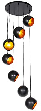Qazqa Modern Pendelleuchte, Pendellampe - Crooked Cluster - Schwarz Gold, Rund, 7-flammig, 50cm, Ideal als Flur und