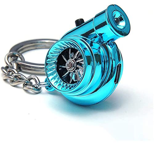 Q&A Porte-Clés De Voiture Turbo LED Rechargeable Avec USB, Électrique Avec Son, Métal Mini Pendentif Décoratif Unisexe Homme/Femme (Blue)