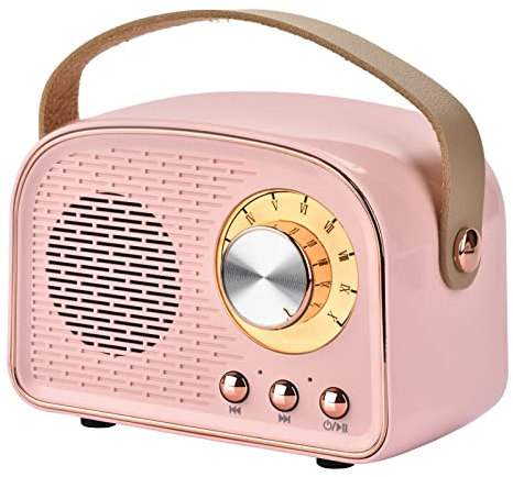 Aresrora DW21 Retro Bluetooth Speaker, Wireless Vintage Speaker, Portable, Built In Microphone, GIFT For Women, Bass Boost, USB Port, Pink
