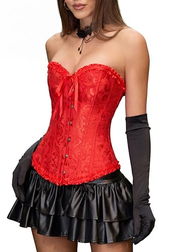 SZIVYSHI Corsé Overbust Jacquard Mujer - Rojo - Talla XS