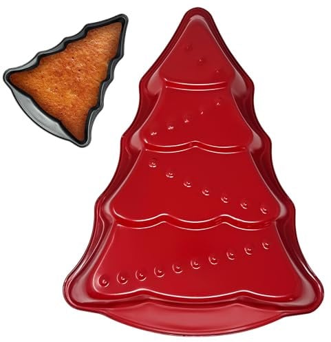 plastific Christmas Tree Baking Mould Pan Kitchen Bakeware Tools for Chocolate Cake, Ice, Baking Cake, Pudding Tin, Xmas Non Stick Baking Decor (36 x 28 x 5cm - Red Christmas Tree Cake Mould)