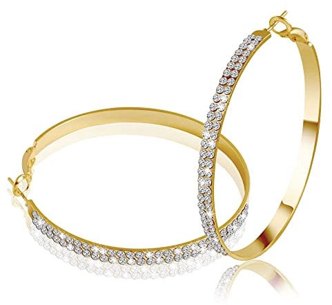 Creolen Gold Große Ohrringe Damen, Silber 925 Creolen Groß Gold mit Bling AAA+ Zirkonia Diamant Glitz Creolen Strass Ohrringe, 14k Vergoldet Ohrringe Creolen Große für Damen Frauen