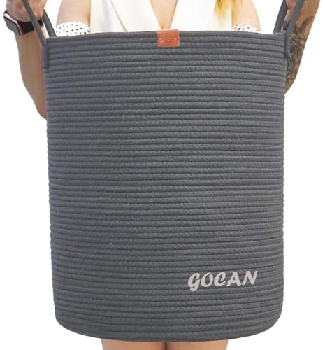 GOCAN grande alto robusto cesto Hamper lavanderia Cestini di stoccaggio tessuti per vestiti Cuscini Coperta Giocattolo in soggiorno o camera da letto decorazione H50XD38cm grigio scuro
