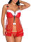 HOTSO Weihnachten Dessous Damen Negligee Sexy Nachthemd Kostüm Xmas, Chrimas Spitze Babydoll Nachtwäsche Tief V Ausschnitt Lingerie mit G-String Reizwäsche Dessous Kleid-Set