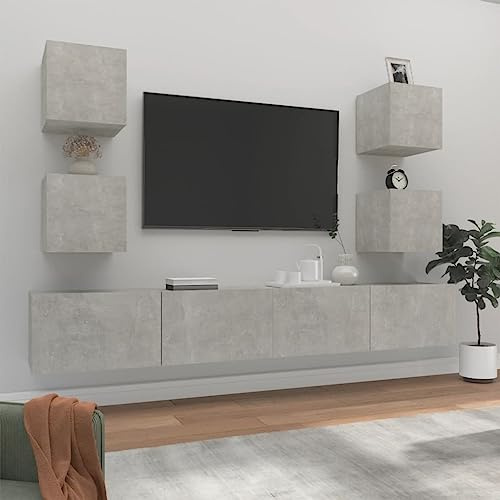 Wohnzimmer-Unterhaltungszentrum TV-Media-Konsole Medienmöbel-Konsole 6-TLG. TV-Schrank-Set Betongrau Holzwerkstoff für Wohnzimmer, Schlafzimmer, etc