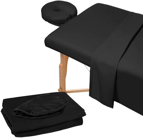 Parure de Lit 3 Pièces en Microfibre pour Table de Massage,Drap Housse de Protection en éponge pour Table de Massage,Housse de Lit Facial de Qualité Supérieure-Drap Plat,Draphousse,Housse pour Têtière