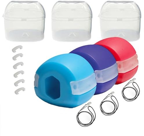 DALAETUS 15pcs Jaw Exerciser, 6 Free Extra Biting Strips & 3 Necklaces & 3 Storage Containers, Three Levels of Resistance Facial fitness Exerciser for Chisel Jawline, Men Women