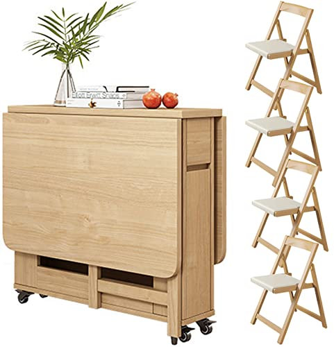 MKYOKO Klappbarer Esstisch aus Holz mit 4 Stühlen Ausziehbarer Esstisch Drop Leaf Tisch für Küche Esszimmer Wohnzimmer Restaurant-1.3m,Wood Color
