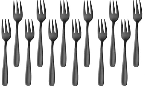 SBOMHS Kuchengabeln 12 stück, Dessertgabeln Tortengabeln aus Rostfreiem Edelstahl Obstgabeln kleine Gabel für Hochzeit Kuchen Tee 13.6 CM/ 5,35 Inch Länge (Schwarz)