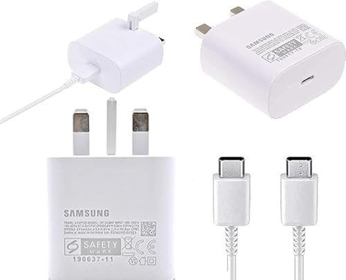 Samsung Galaxy A25 5G Charger, Genuine Samsung 25W USB-C Super Fast UK Mains Wall Charger & USB-C to C Cable for Galaxy A25 5G, A16, A16 5G & Also includes Braided Type C Cable