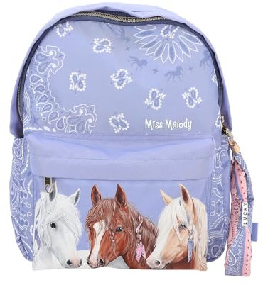 Depesche 12761 Miss Melody Bandana - Rucksack in Rauchblau, mit Pferde-Motiv und Bandana-Muster, Tasche mit verstellbaren Schultergurten