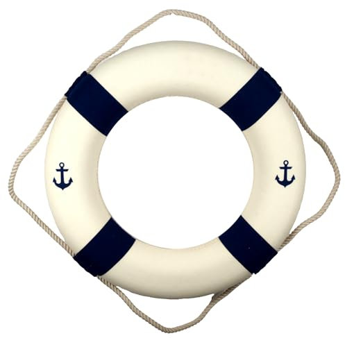 Maritime Dekoration Rettungsring Ø 50 cm Blau Weiß - Anker - Styropor Leinenstoff Wanddeko Hängedeko
