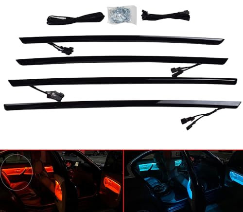 Hacreyatu Car LED Interior Door Lighting Ambient Light Trim Strip Accessories for B-MW 3 Series F30 F31 320i 328i 330i 335i 340i 2012-2018 Door Two-Color Atmosphere Lamp Replacement Cover (Black)