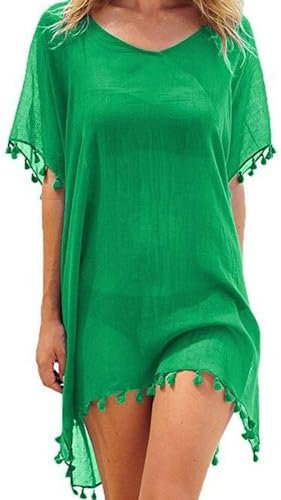 Chiffon Beachwear Women Beach Bikini Cover Up Tassel Beach Dress V Neck Swimwear Summer Casual Swimsuit