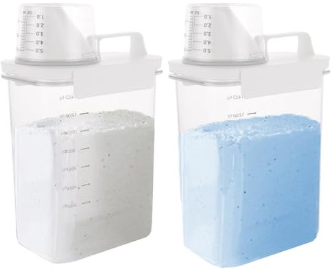 GBACHOOSE 2 Pack Washing Powder Storage, 1800ml Laundry Detergent Dispenser with Measuring Cup, Laundry Room Organization Detergent for Laundry Powder, Rice, Pet Dry Foodder
