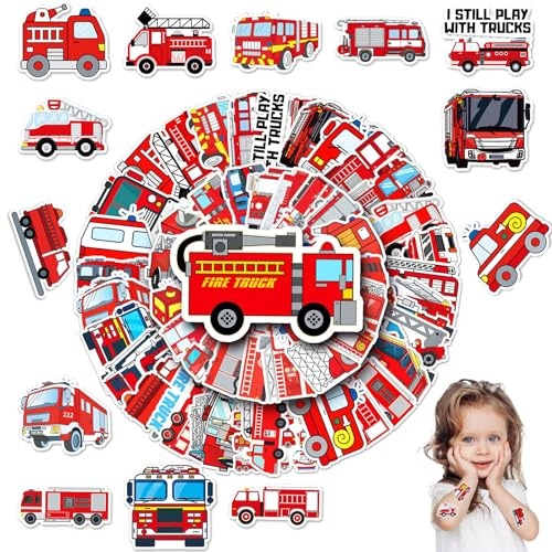 CZAYEFNH Feuerwehr Aufkleber, 100 Pcs Feuerwehr Aufkleber Sticker Set, Fire Truck Graffiti für Auto Laptop Koffer Skateboard Fahrrad Motorrad Party Wand Deko, für Geburtstagsgeschenk