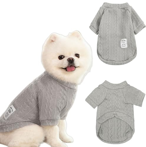 Winmany Small Medium Dogs Sweater Cat Winter Turtleneck Clothes Chihuahua Yorkie Puppy Solid Color Outfit (Grey, L)