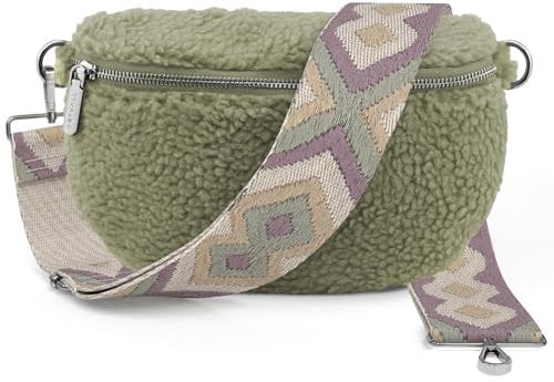 ARTVALL - Umhängetasche Teddystoff Tasche Handtasche Plüschtasche Bauchtasche Teddyfell Plüsch mit Schultergurt Design Taschenband abnehmbar verstellbares Riemen Crossbody Bag Damen mit Reißverschluss