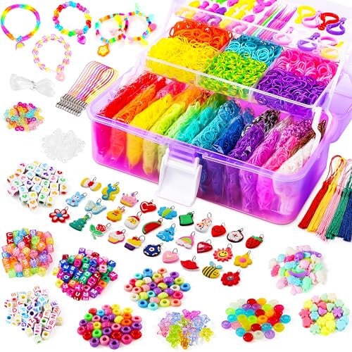 LUZOON 12000+ Loom Bänder Set XXL, 30 Farben Gummibänder für Armbänder 3-lagigem Koffer Mega Set DIY Gummi Armband Basteln für Kinder Jungs Mädchen Geschenk (Lila Box)