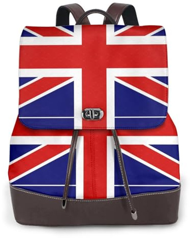 JEJEA Zaino unisex in pelle con stampa bandiera inglese, zaino per computer portatile, zaino da viaggio, escursionismo, zaino casual, Nero , Taglia unica