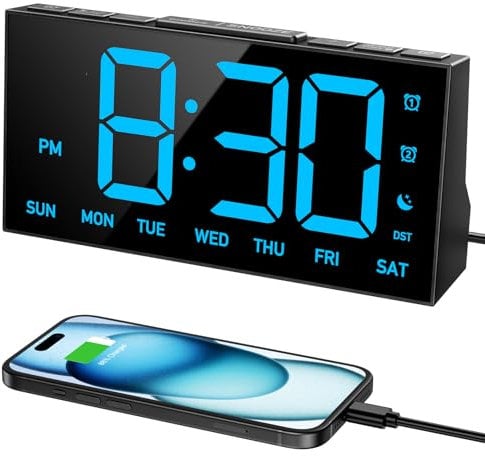 GOLOZA Digital Alarm Clocks for Bedrooms, Digital Clock with 4 Level Brightness +OFF, Dual Customizable Alarms, USB Port, Power-Off Memory, Snooze, DST, 12/24H, Desk Clock for Kids Adults Elderly