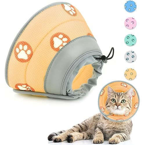 Supet Halskrause Katze,Einstellbarer Halskrause Katze Halsband,Wiederherstellung Halsband Weich Kragen Cone Nach Operation und Verletzungen für Welpen, Kleine Hunde und Katzen (Orange,M-)