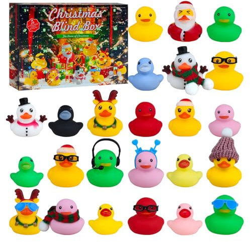 Adventskalender 2024 Kinder Gummi Ente, Adventskalender Kinder Quitsche Enten, Weihnachten Quietscheenten Enten Weihnachtskalender, 24 Tage Weihnachten Countdown Kalender für Kinder Geschenke (A)