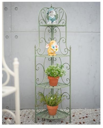 SHCHNA Blumenregal Blumenständer Pflanzenständer Bodenstehender Pflanzenständer, Dekorativer Topfständer, Einfaches, Faltbares Pflanzenregal Für Den Innenbereich Pflanzenregal Blumentreppe(Grün)