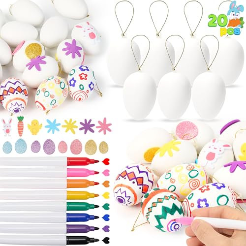 JOYIN 20Stück Ostereier zum Aufhängen Ostereier Malen Kit Klassische Osterdekoration für Zweige und Ostergestecke Kunststoff Bastelset Eier zum Bemalen Ostern