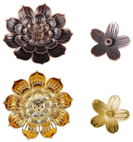 BEPSYOM 4 Pièces Porte Encens de Lotus, Brûleur d'Encens en Bâton avec Récupérateur de Cendres (6 Trous) - Support Encens Baton