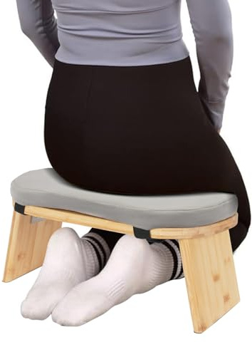 MINRS Meditationsbank klappbar Meditationshocker Holz Meditationsbank mit kissen Ergonomischer Gebetshocker Yoga Hocker zum Knien & Sitzen - Tiefere & Längere Meditation, Graue