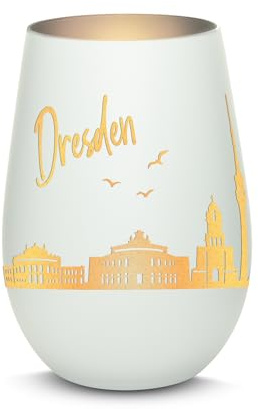 Gravur-Max Windlicht mit 360° Gravur Skyline Dresden Deko Glaslicht als tolles Geschenk mit Einer hochwertigen Lasergravur zu jedem Anlass in der Farbe Weiß/Silber