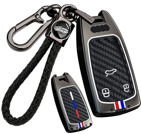 ontto Leuchtende Autoschlüsselhülle für Audi A4 B9 Allroad Quattro A5 A8 Q5 Q7 RS4 RS5 S4 S5 S8 SQ5 SQ7 ab 2016 Schlüsselhalter Metall Smart Shell Case Schlüsselanhänger Styling-Zubehör Schwarz A