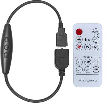 Clearhill 5V 2A USB Dimmer Switch with Male and Female USB Connectors,Remote Control,6-Speed Dimming,ON-Off Function,22AWG Wire,60s delay Off,for 5V Single Color Led Lights(Black)