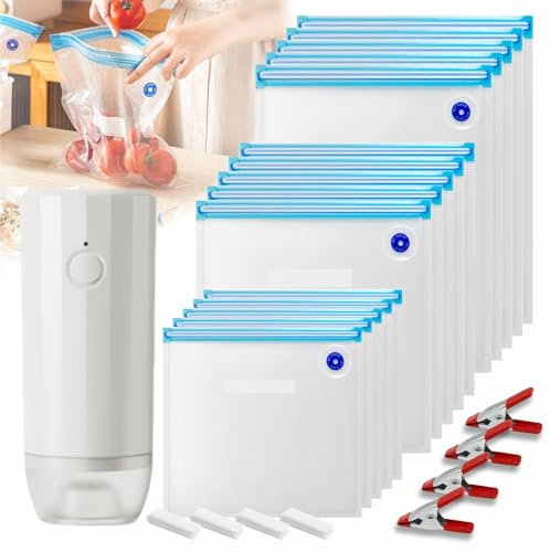 Sous Vide Bags Reusable 30 Pcs, Reusable Vacuum Seal Bags for Food with Upgraded Auto Pump for Anova, Joule Cookers, BPA Free Sous Vide Kit