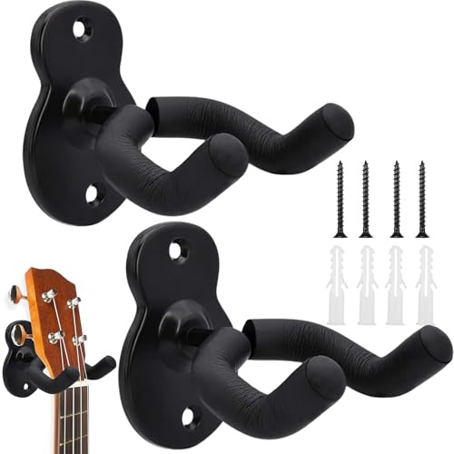 FLZONHUT Gitarr vägghållare, 2 stycken gitarrkrokar gitarrställ metall gitarrväggfäste gitarr väggmonterad display klämkrok med skruvar för akustisk gitarr, klassisk gitarr