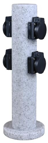Steckdosensäule 4-fach rund granitoptik Gartensteckdose Mehrfachsteckdose Steckdosensäule